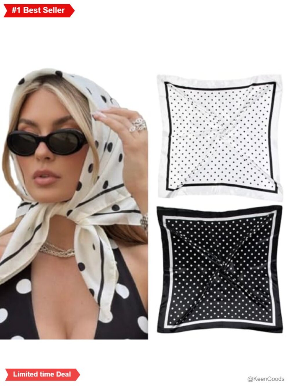 2 Pack Silk Blend Polka Dot Head Scarf 35x35 Bandana Hair Wrap